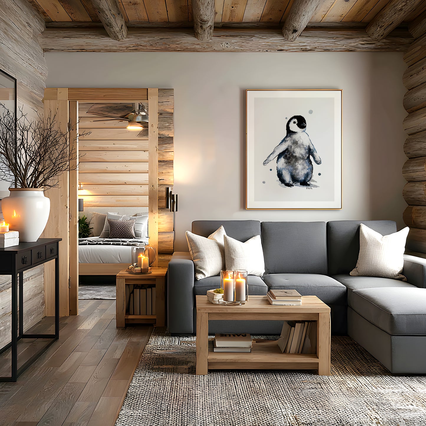 Vingestrekk. Pingvin. Kunsttrykk