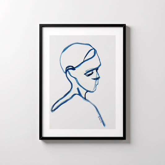 Profil i blått. Kunsttrykk